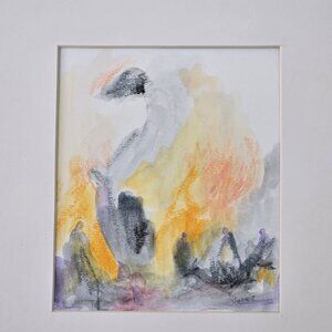 Original Watercolor Painting Signed Nature Abstract Framed Mat